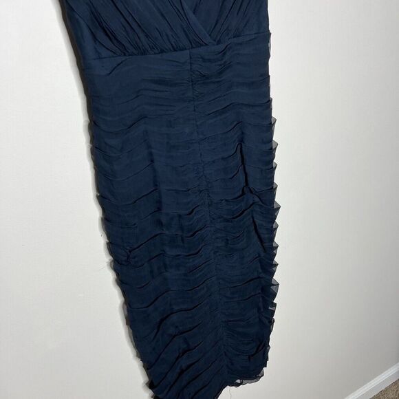 Tadashi Collection Silk Dress Womens Size 6 Navy Blue V Neck Wedding Guest - Picture 13 of 15